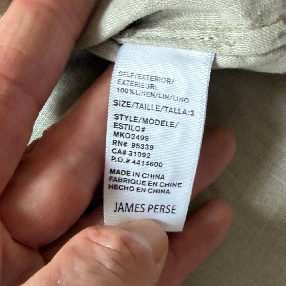 James Perse Light Tan 100% Linen Button-Down Shirt - Picture 3 of 6